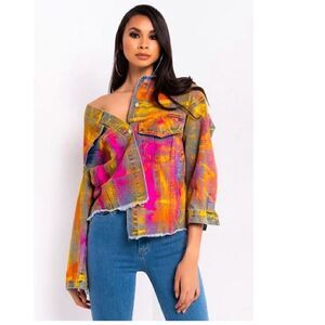 Beulah Custom Painted Pollock Oversized Denim Jean Jacket  BNWT
